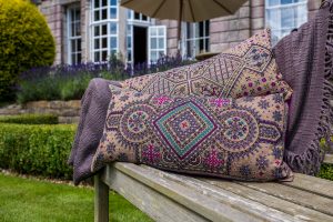 Silk Cushion with Pink and Purple detail